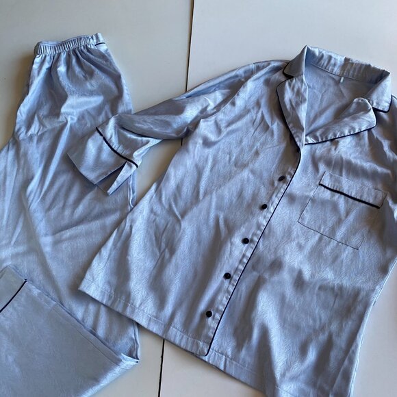 George Blue Satin Traditional Pyjamas SET Lingerie Size 6 - Picture 9 of 9